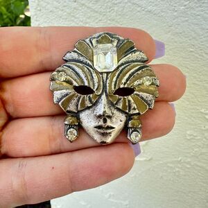 Vintage Jewelry Silver Brass Tone Face Brooch Mask Brooch Masquerade Brooch pin